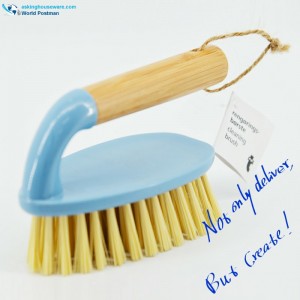 Akbrand Bamboo Handle Scrubbing Cleaning Brush Shoes Brush Clothes Brush in Sky Blue Color