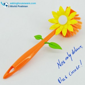 Akbrand Orange Color Kitchen Dish Cleaning Brush with Sunflower Decoration