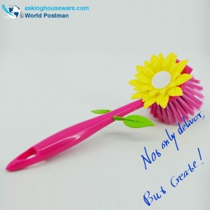 Akbrand Pink Color Kitchen Dish Cleaning Brush with Sunflower Decoration